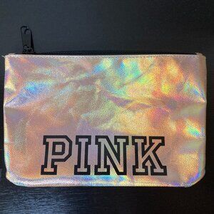 Victoria's Secret PINK Gold Holographic Zipper Pouch/Cosmetics Bag - 8.25"X5.5"